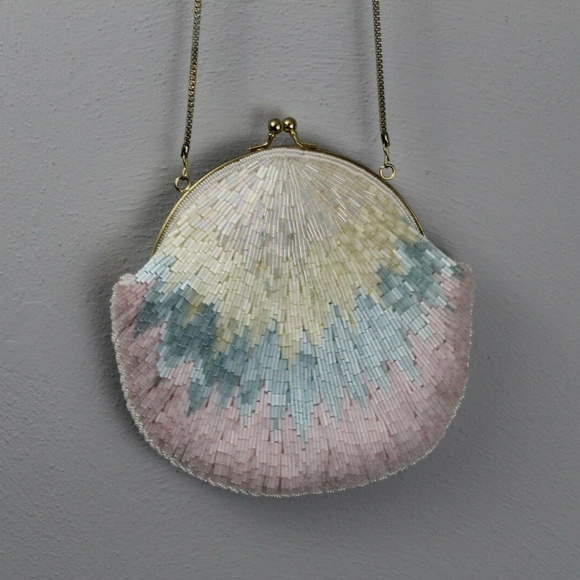 Handbags - Vintage Pastel Beaded Purse Handbag with Crossbody